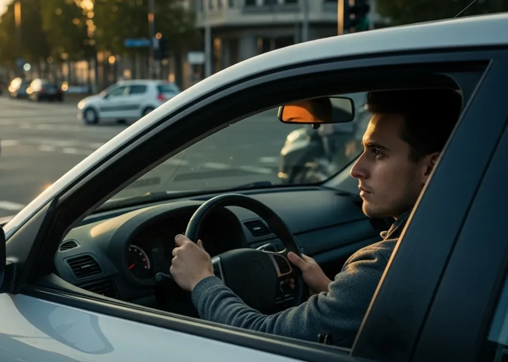 driver stopping at intersection caution