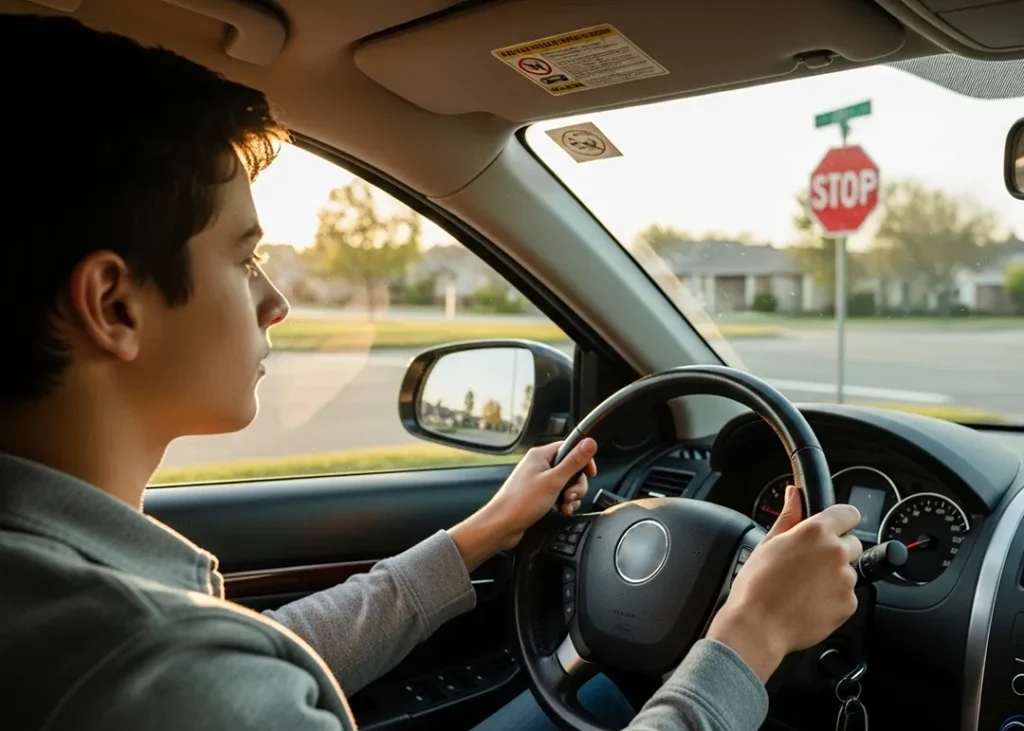 teen driver responding to traffic signs