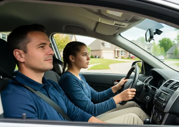 teen driver education instructor suburban car training